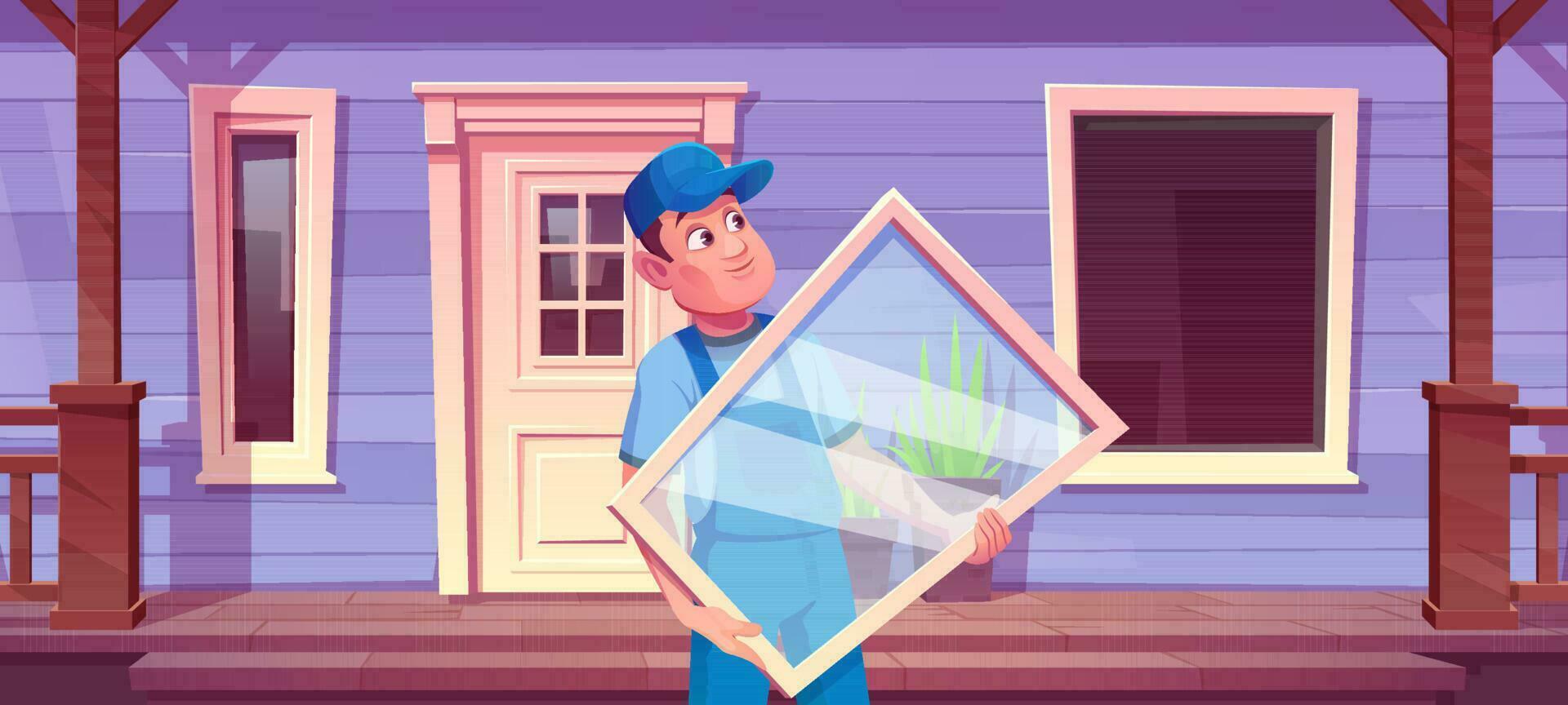 New window install, renovation vector illustration