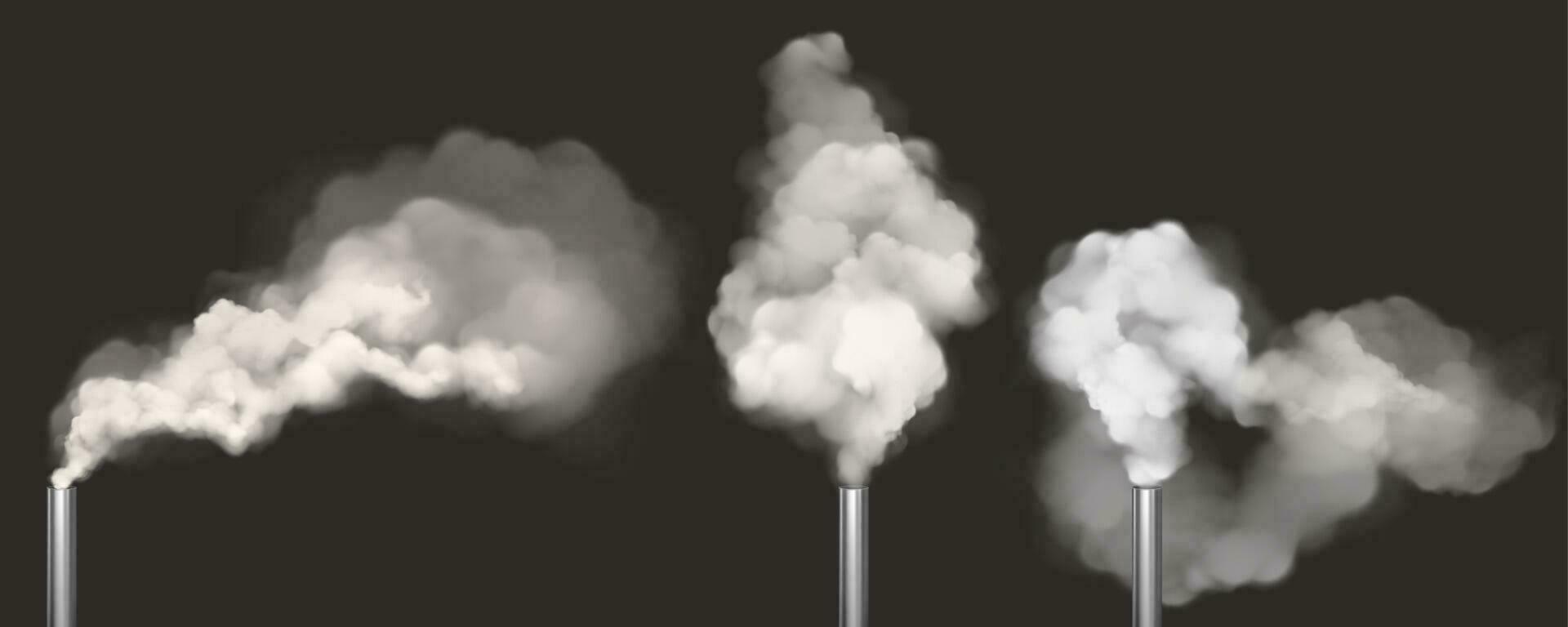 Chimneys with smoke, pipes with white steam set vector