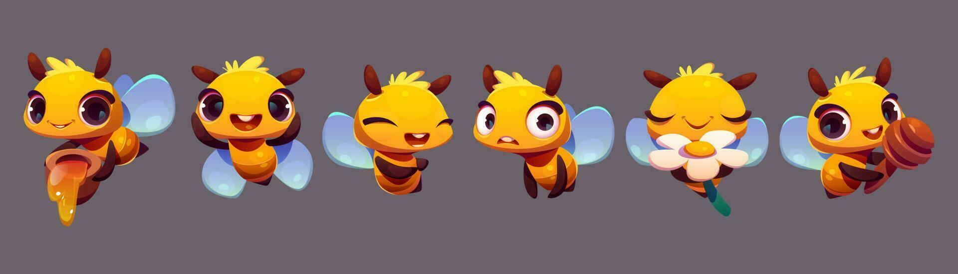 Cute bee emotion mascot, cartoon happy character vector