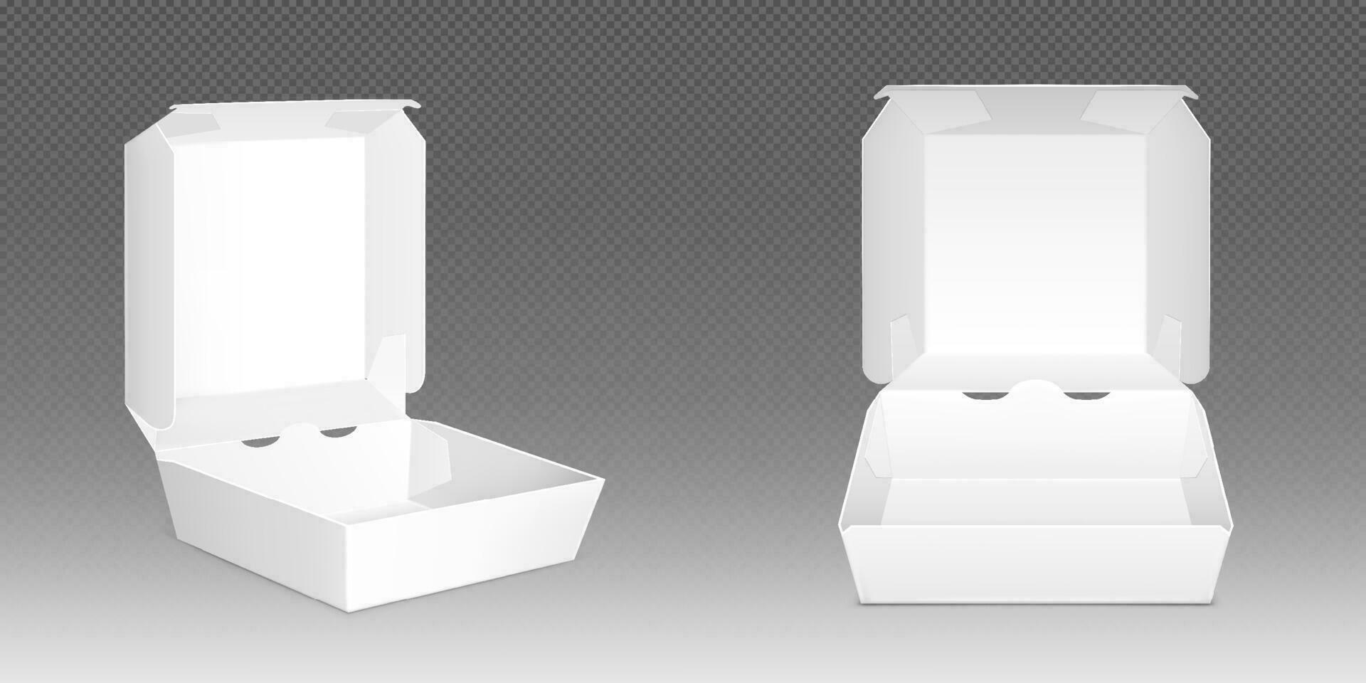 White cardboard burger box, realistic vector