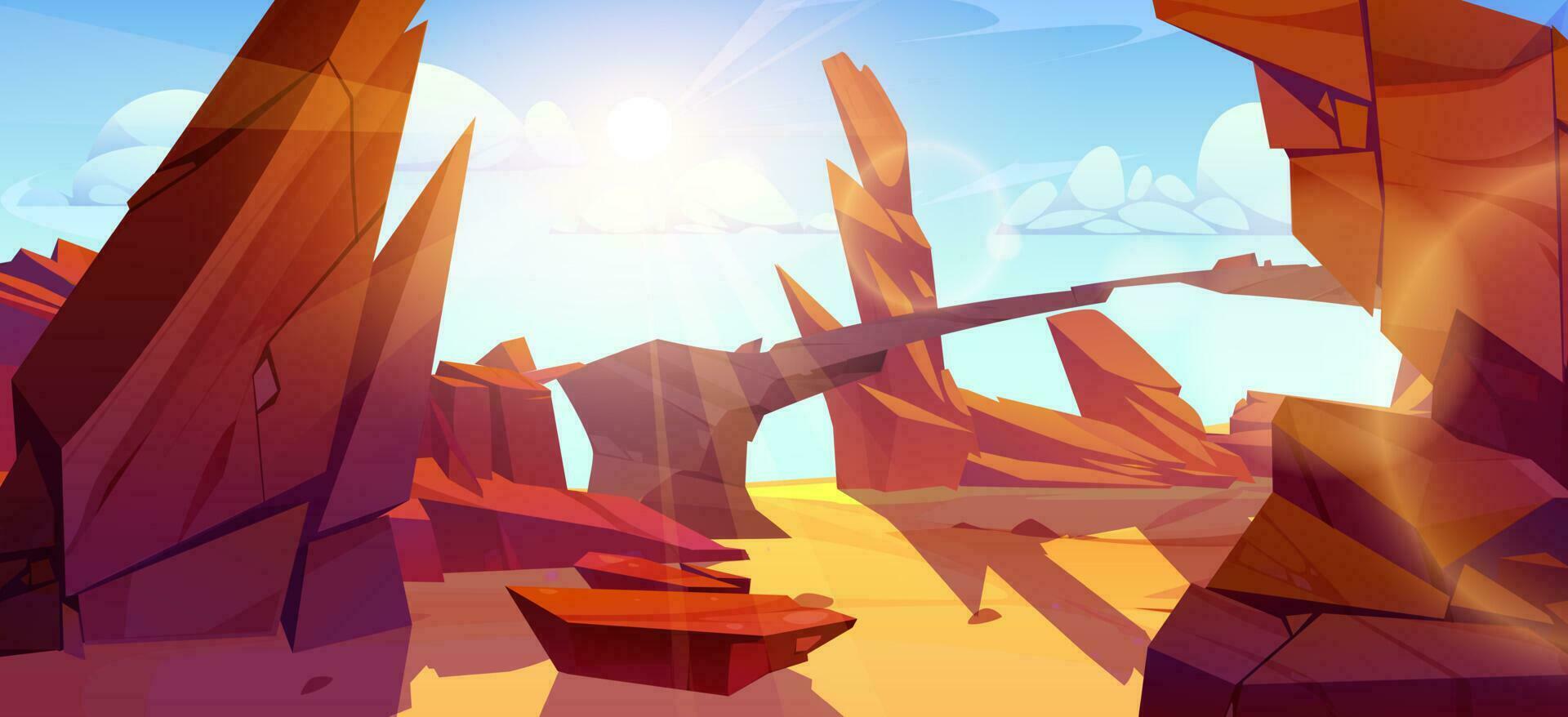 Rock and canyon in desert game cartoon landscape vector