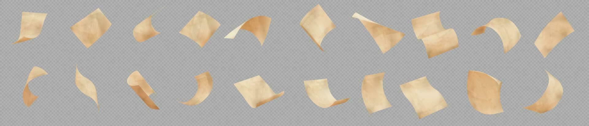 Realistic set of craft paper sheet falling down vector