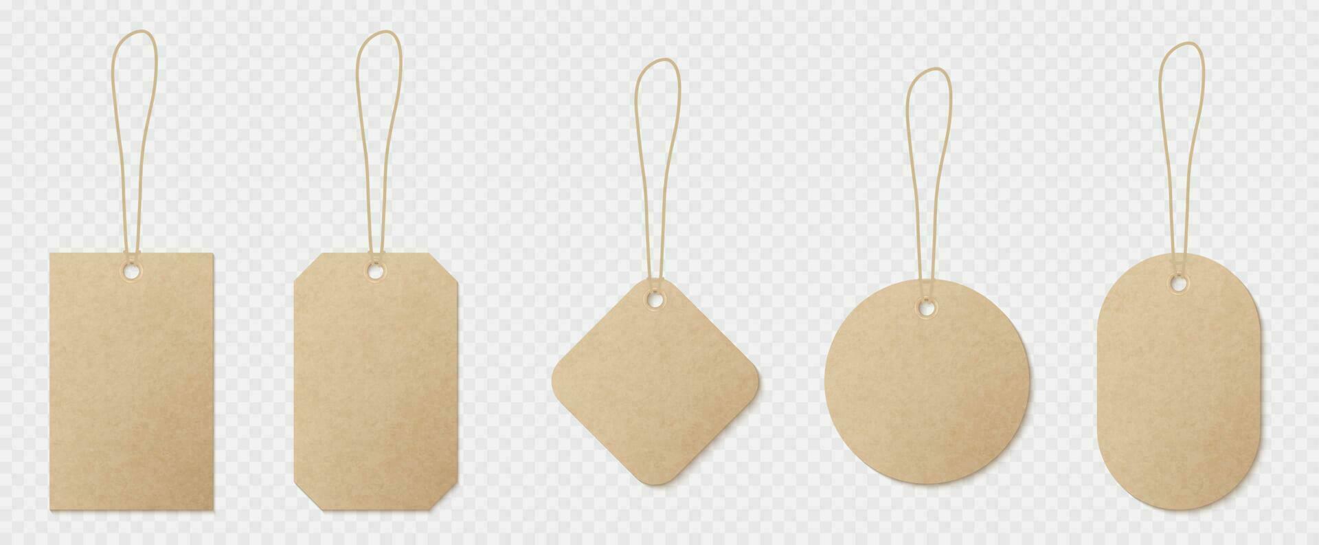 Realistic set of craft paper labels on string vector