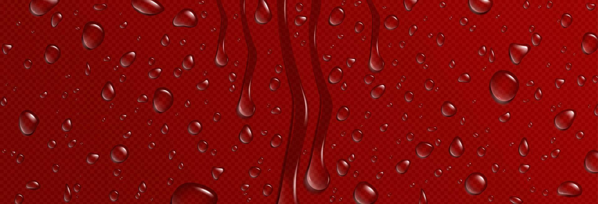 Vector water drop texture on red glass background