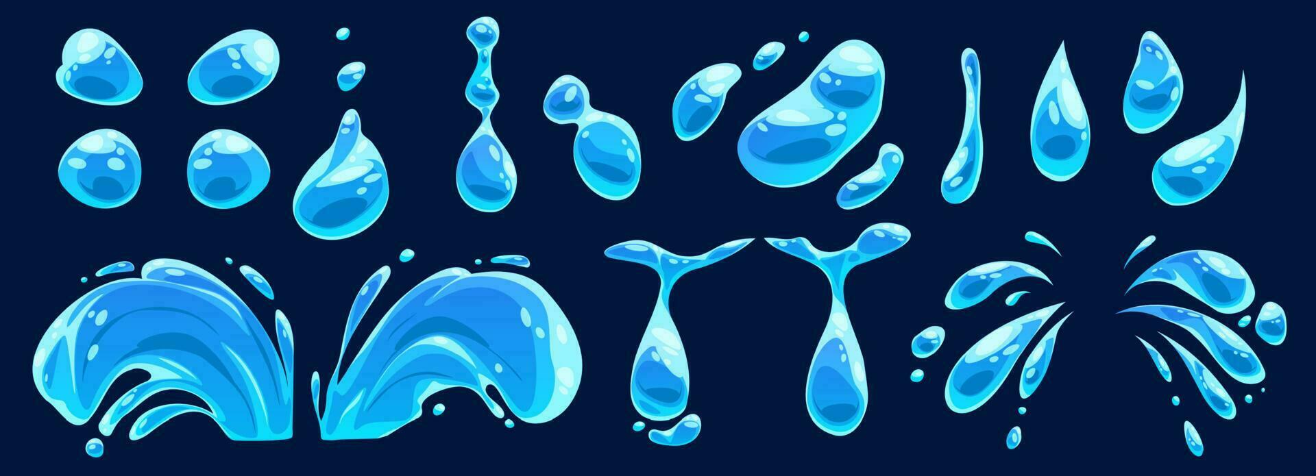 dibujos animados conjunto de agua gotas y salpicaduras vector