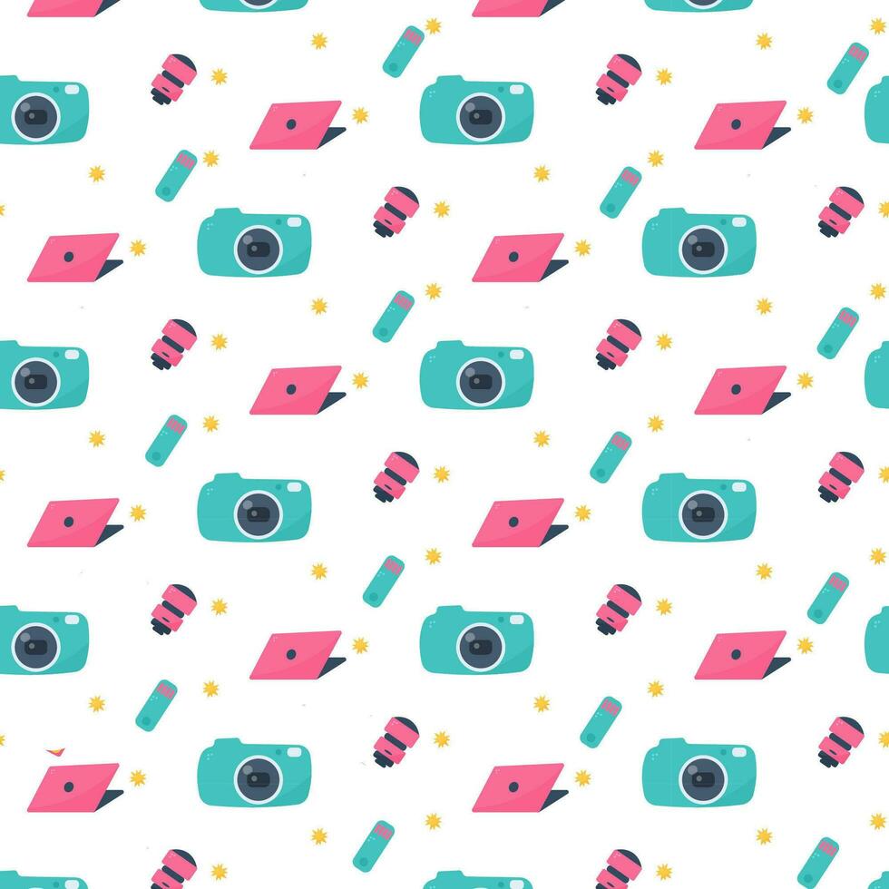 camera laptop work online flash drive pattern vector