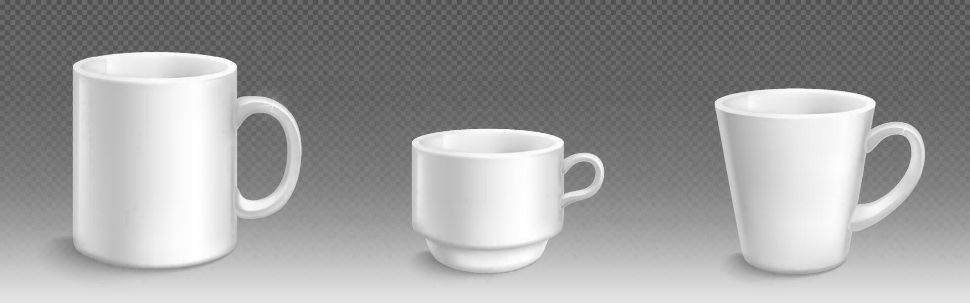 Realistic set of white mug and cup mockups vector