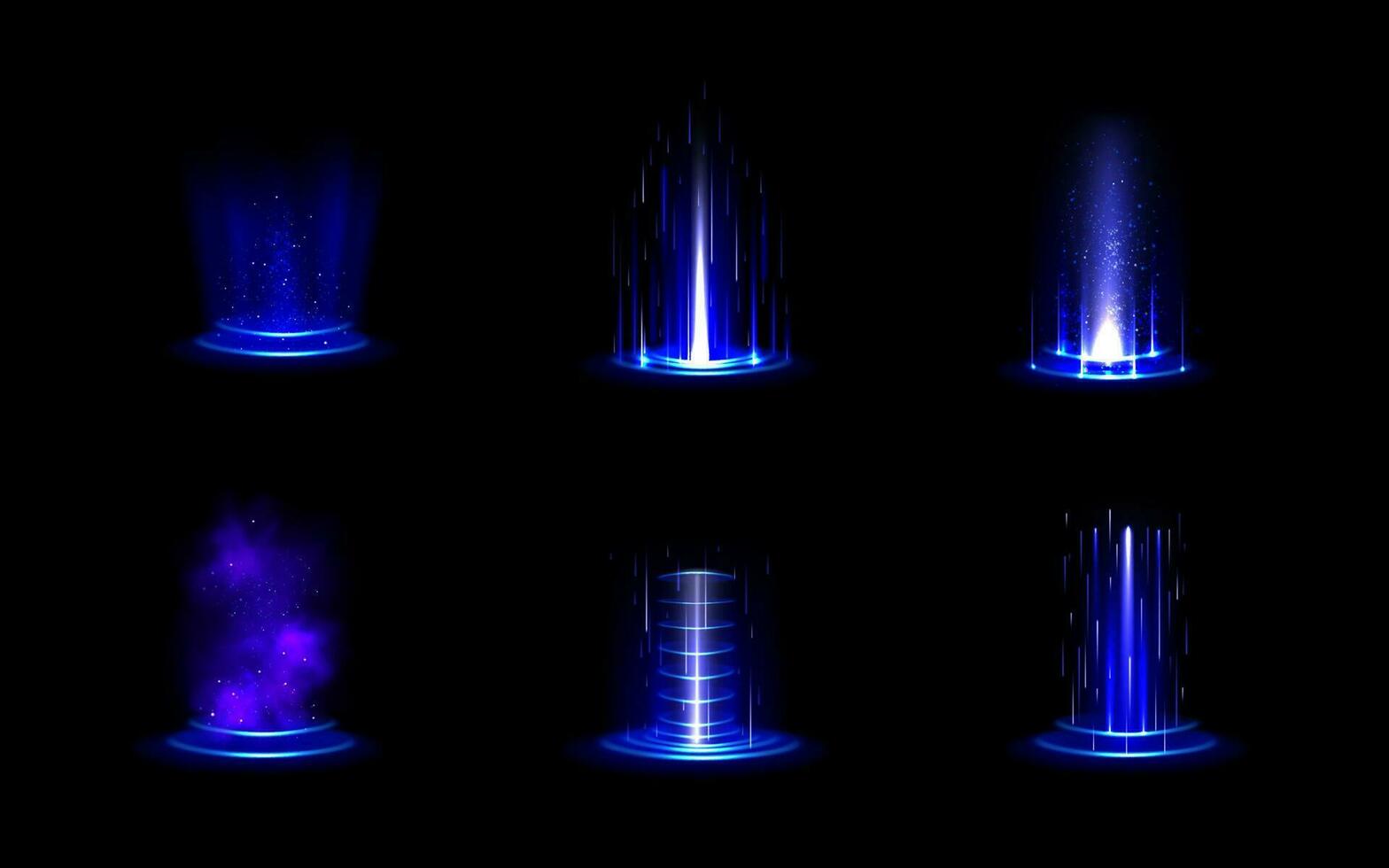 Realistic set of blue light portals on black vector