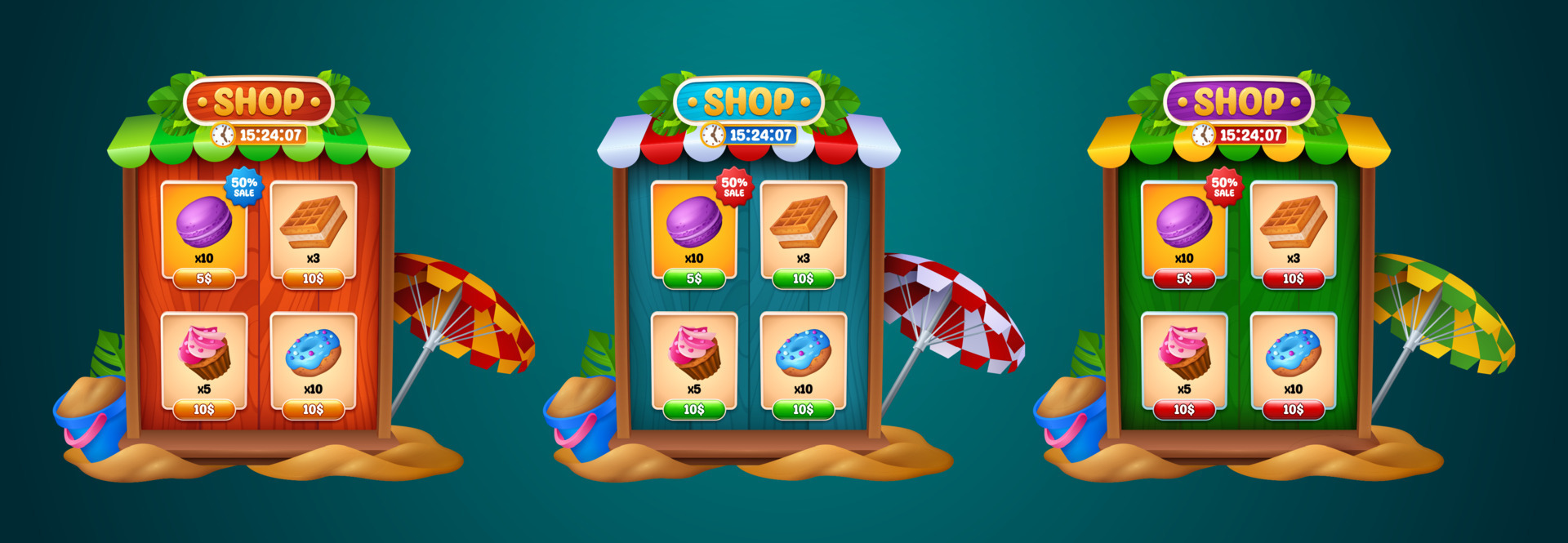 Summer ui game shop frame button with sweets icon 24592481 Vector Art
