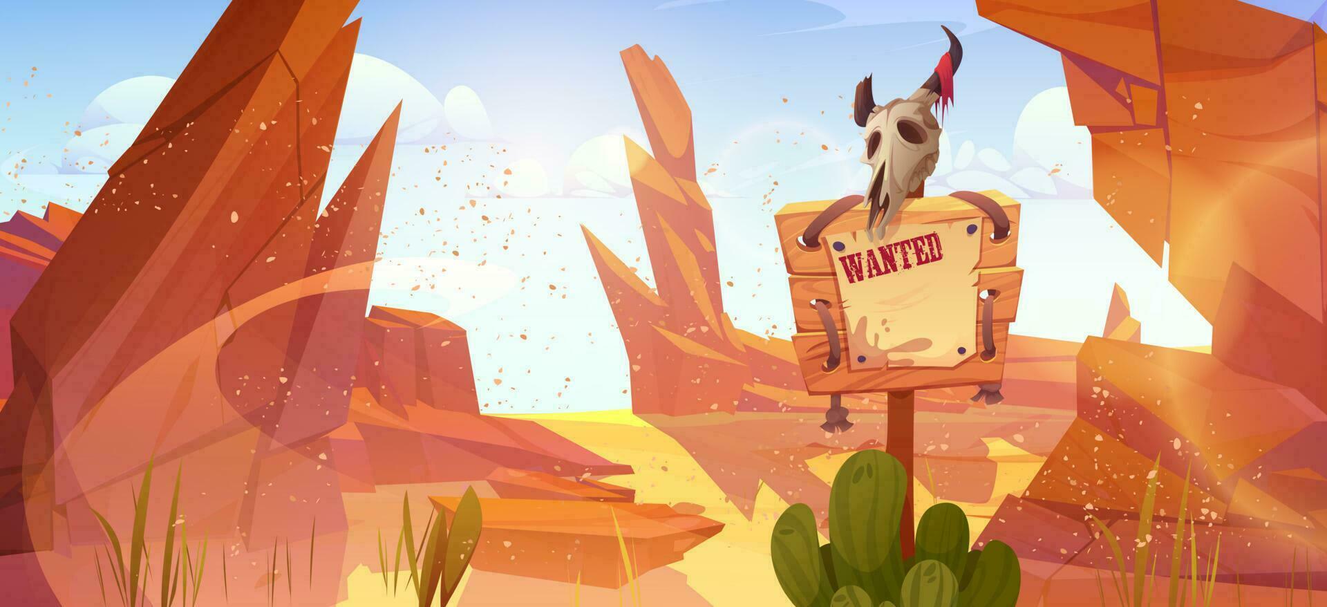 Western desert cowboy wanted sign vector landscape