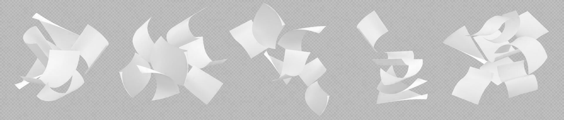 Realistic set of white paper sheets falling down vector