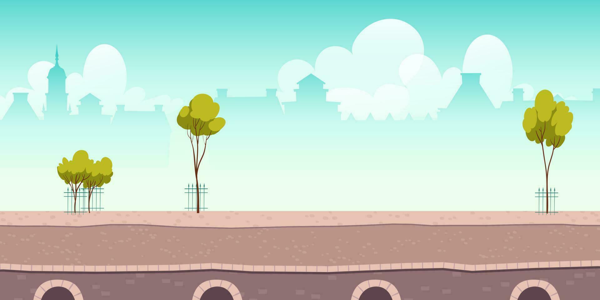 Summer river promenade or bridge with green trees vector