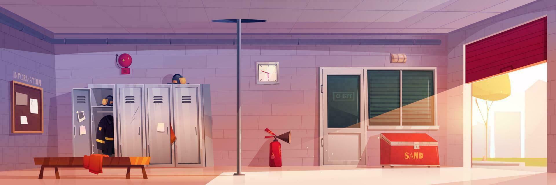 Cartoon fire station interior design vector