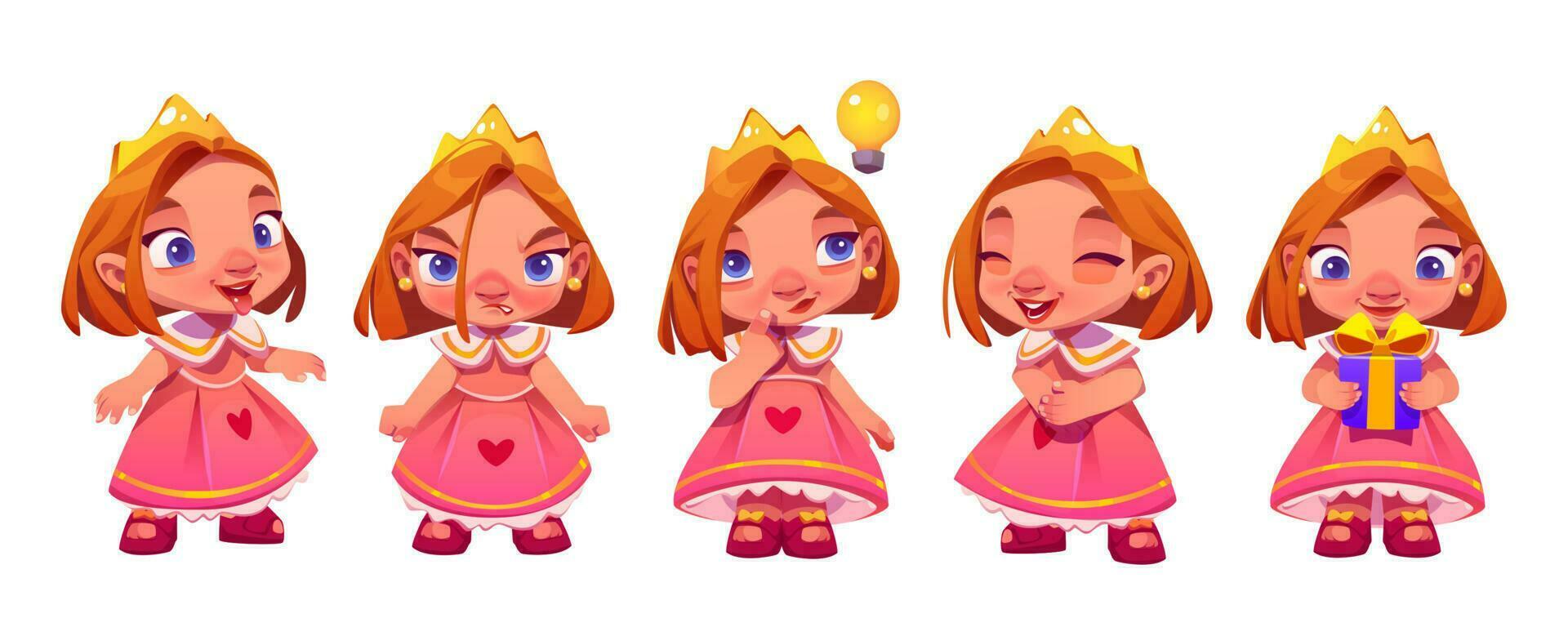 linda princesa personaje con expresión, emociones vector