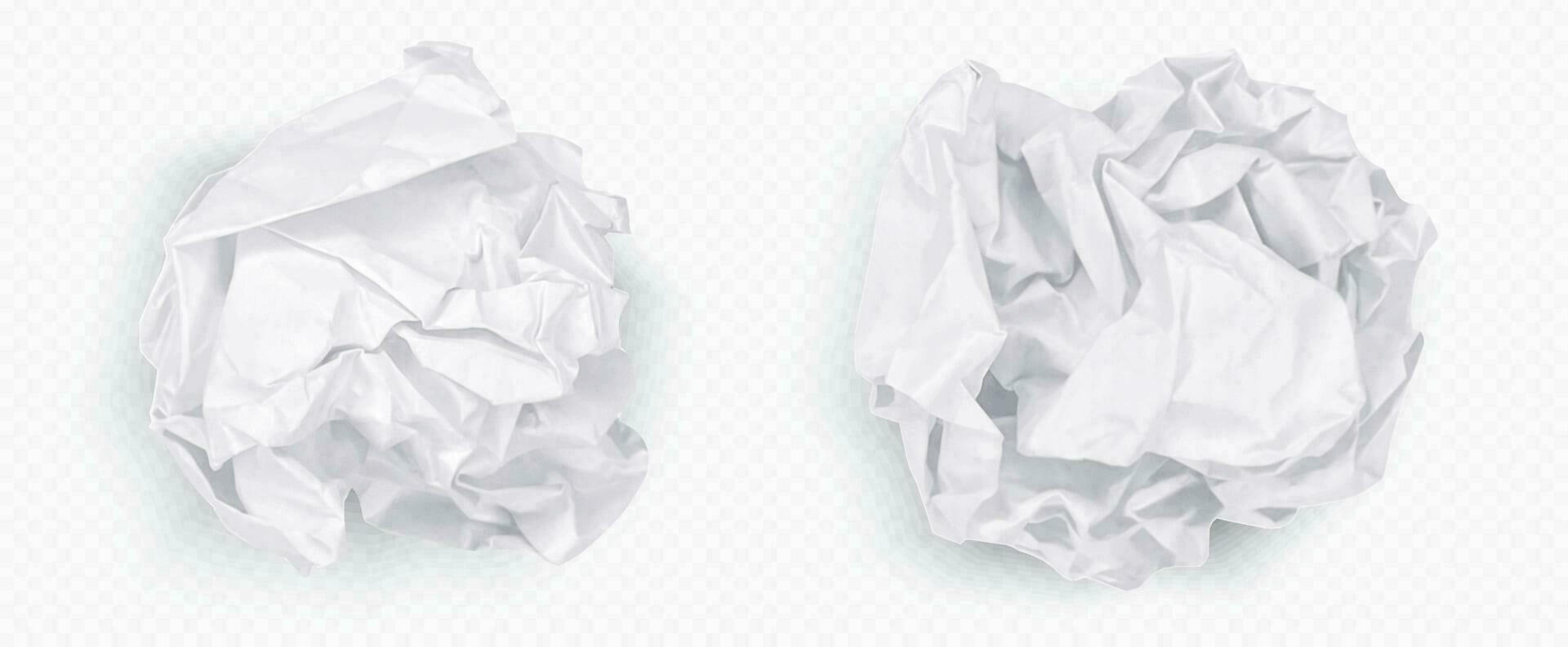 Crumple paper ball, white 3d crinkle trash vector