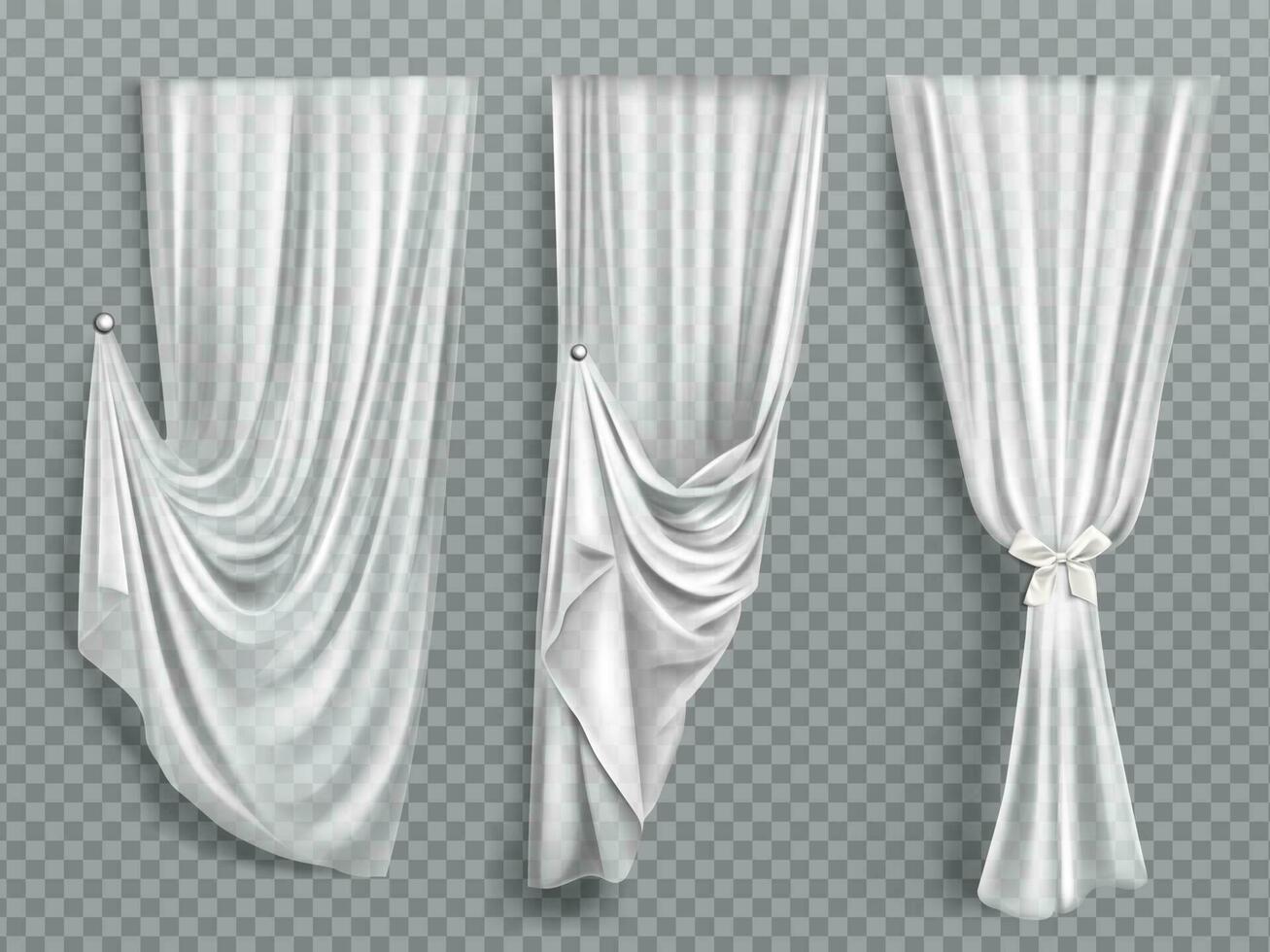 White window curtains on gray background vector