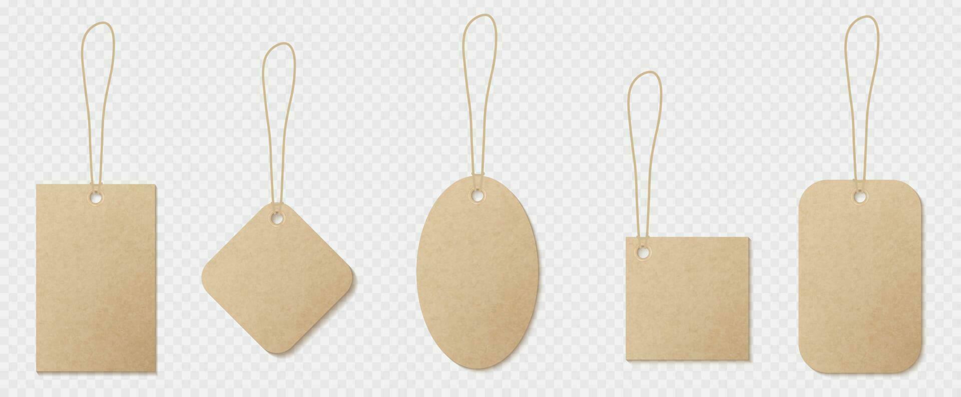 Kraft price tag label, brown cardboard with cord vector