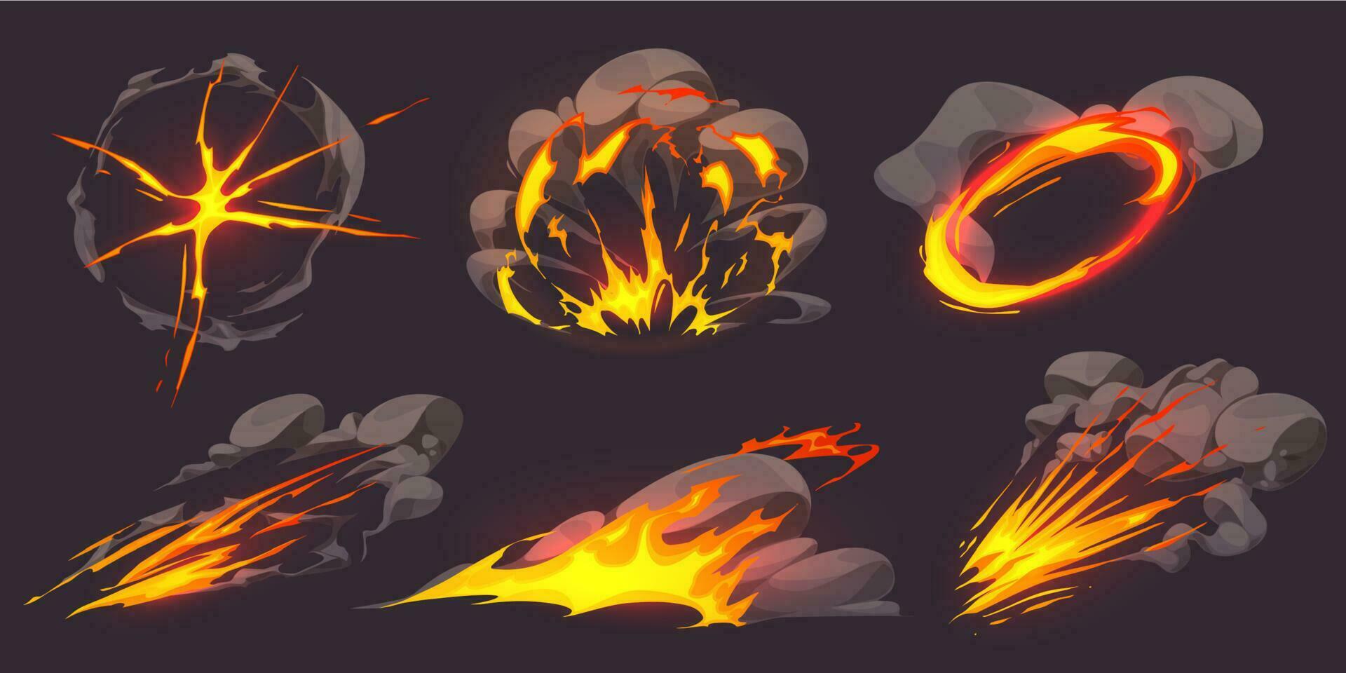 Comic explosive fire cloud game effect vector