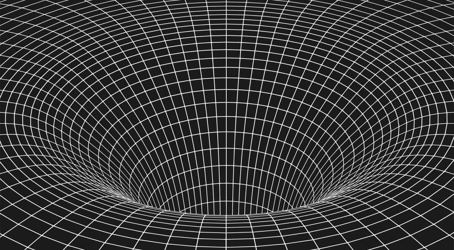 White wireframe wormhole tunnel, black background vector