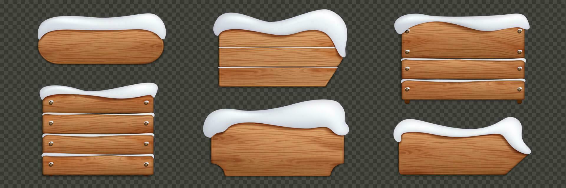 Winter wood sign board with snow vector banner