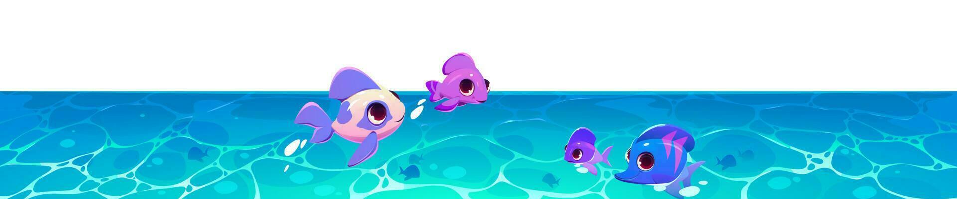 aislado dibujos animados mar submarino con pescado familia vector