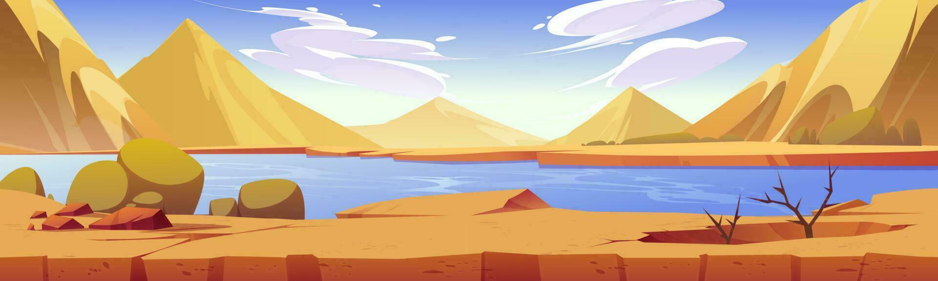 Desert river landscape vector cartoon background