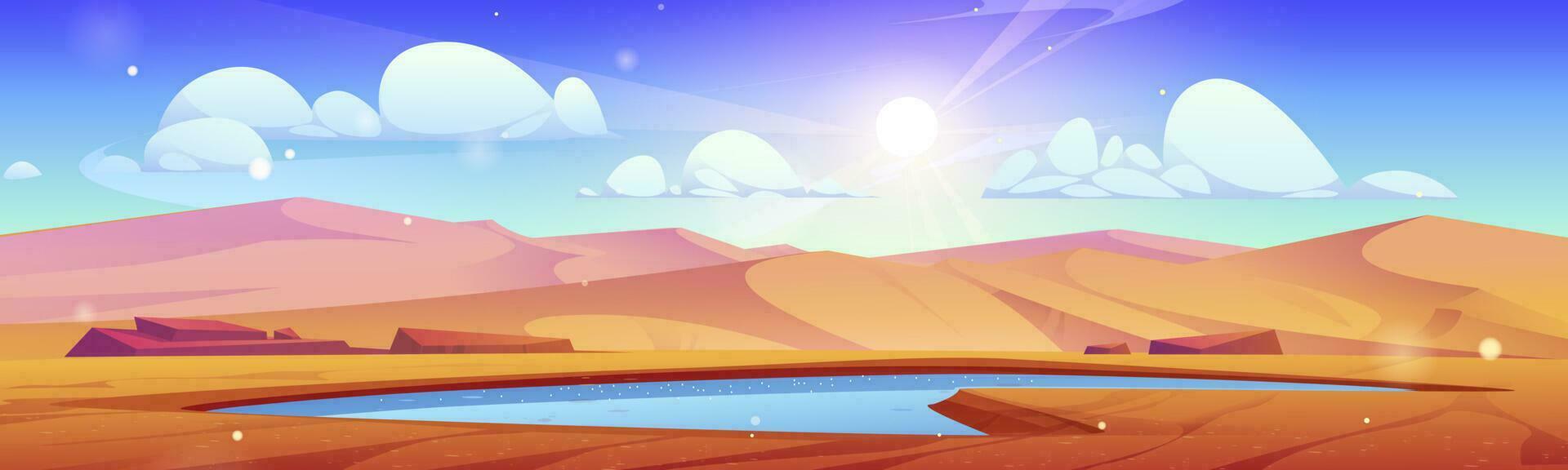 Desert landscape with lake water, empty oasis pond vector