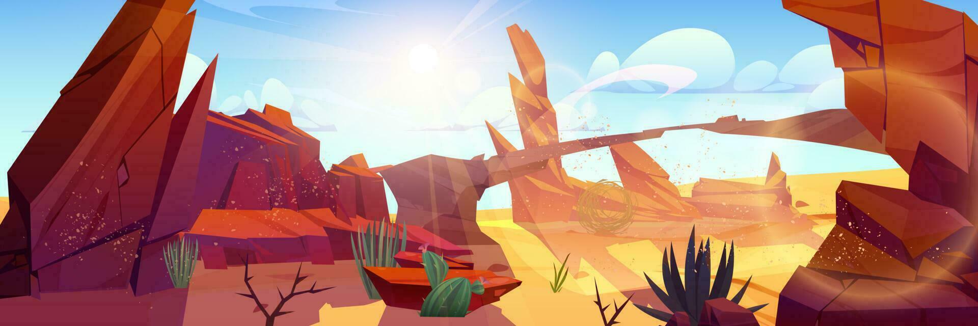 Rock and canyon in desert game cartoon landscape vector