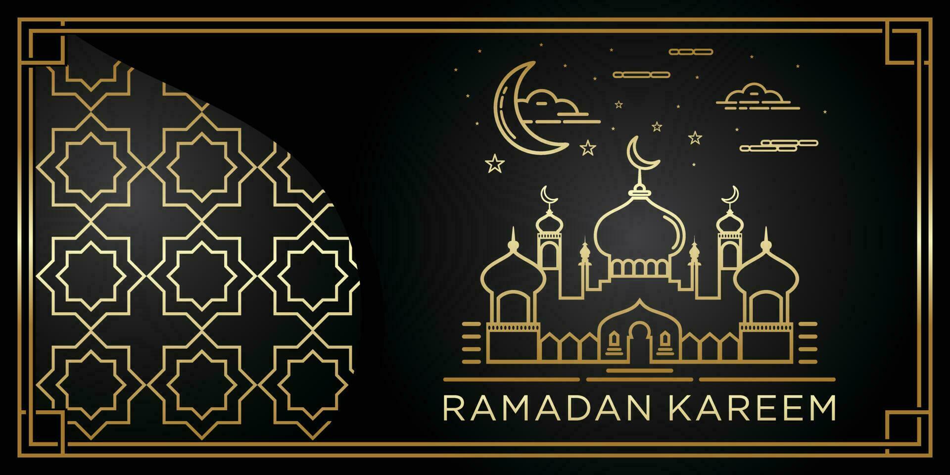 Creative illustration of a Mosque in line style. Ramadan Kareem background. Ramadan Kareem celebration. Premium Vector