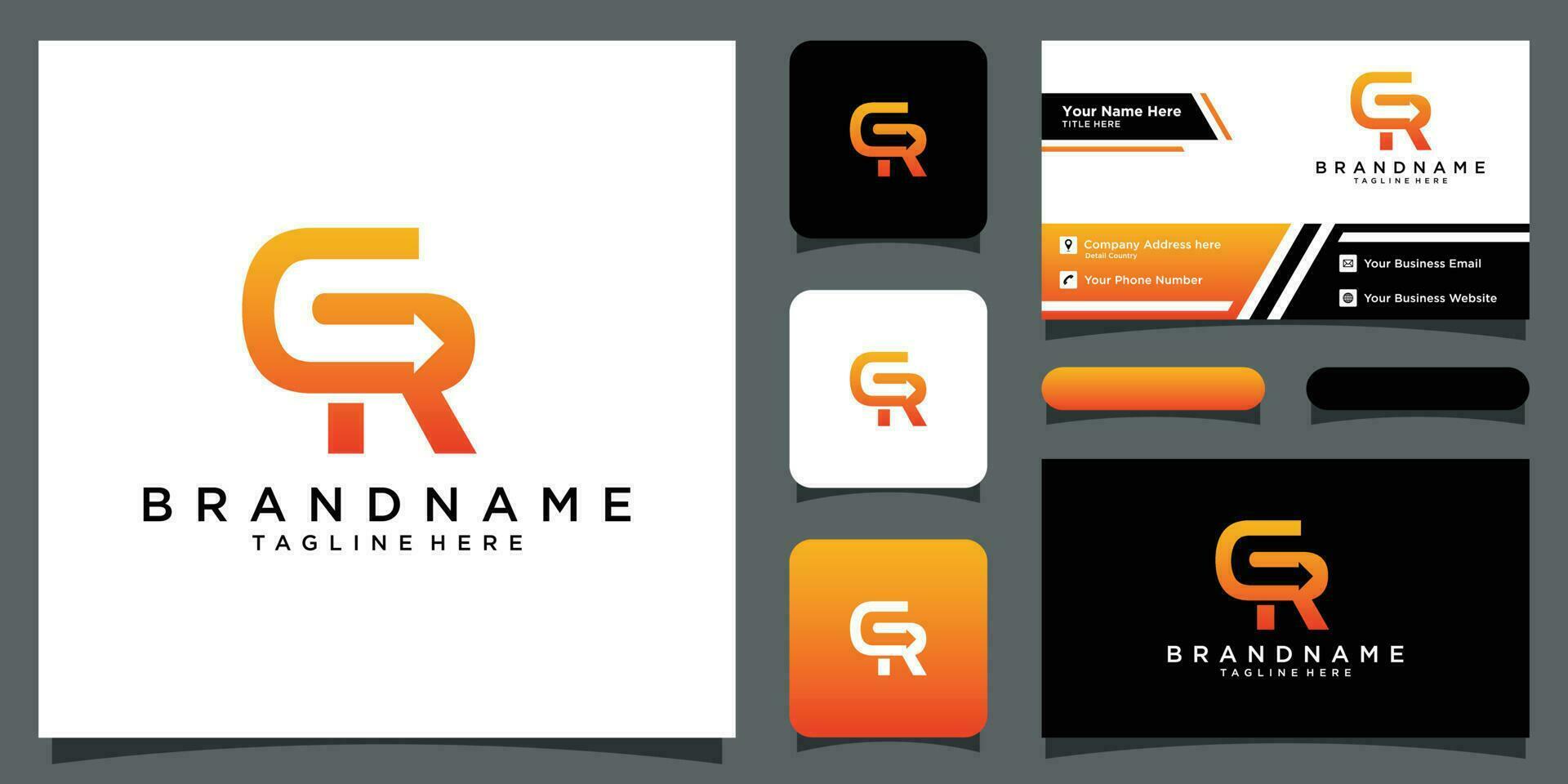 Letter c and r arrow logo vector with business card design Premium Vector