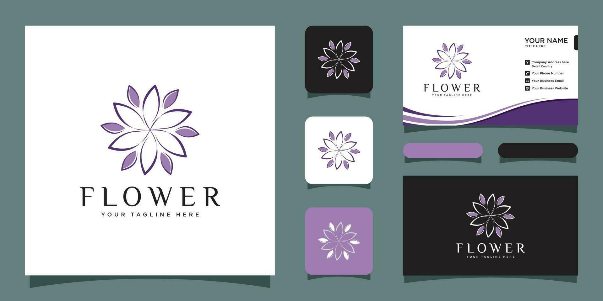 Flower logo luxury with business card design premium vector Premium Vector