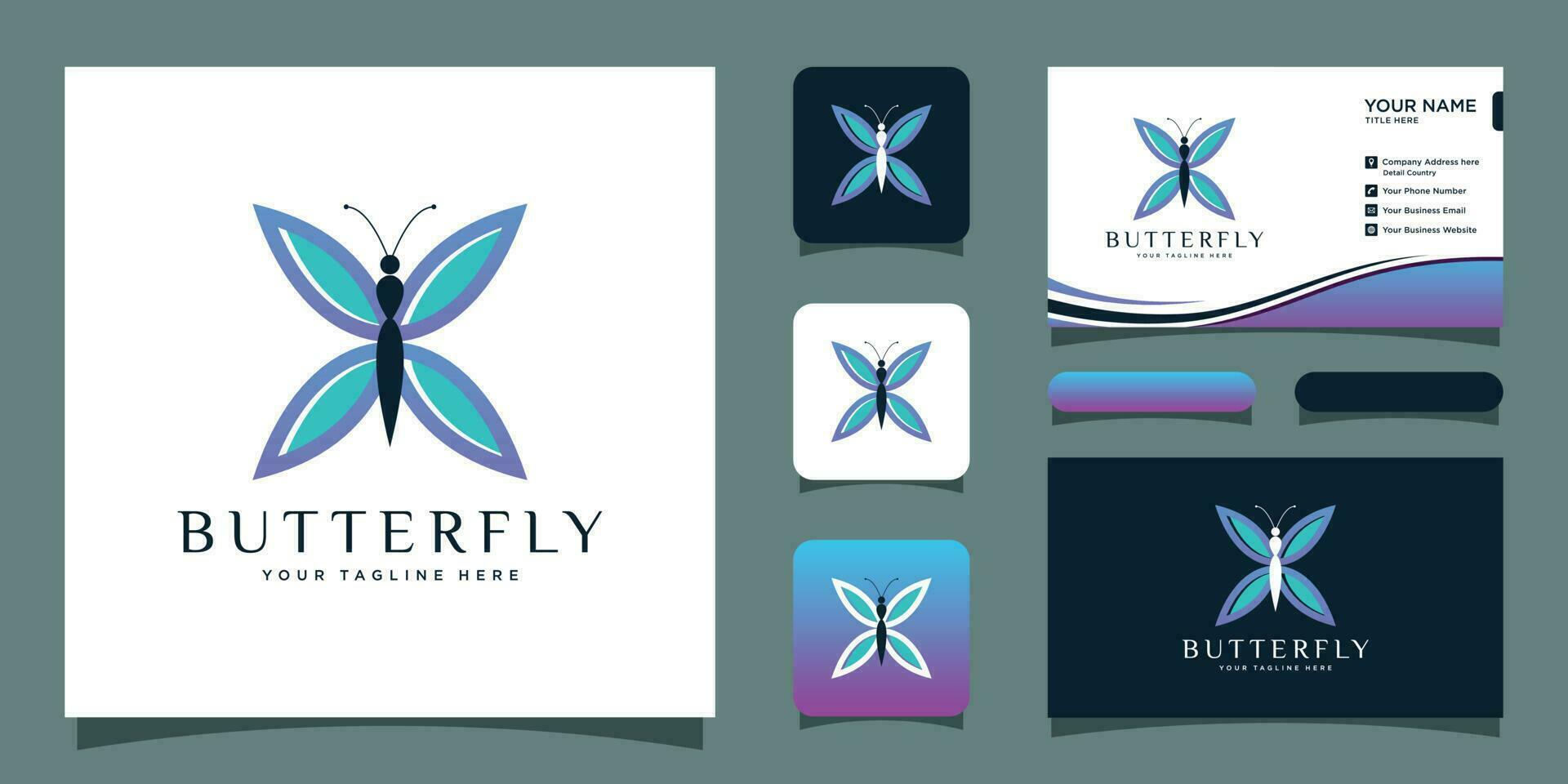 lujo mariposa logo con negocio tarjeta diseño prima vector