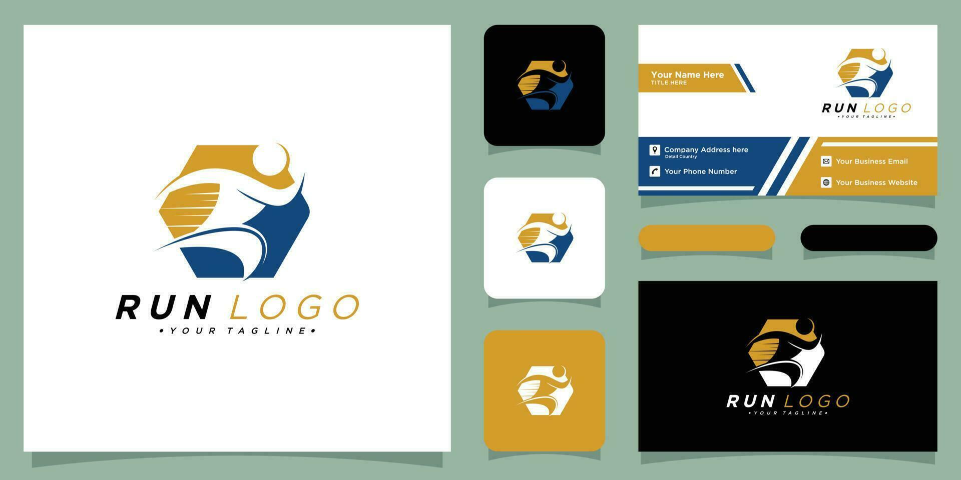 Run logo template, Sport logotype template, sports club, with business card design Premium Vector