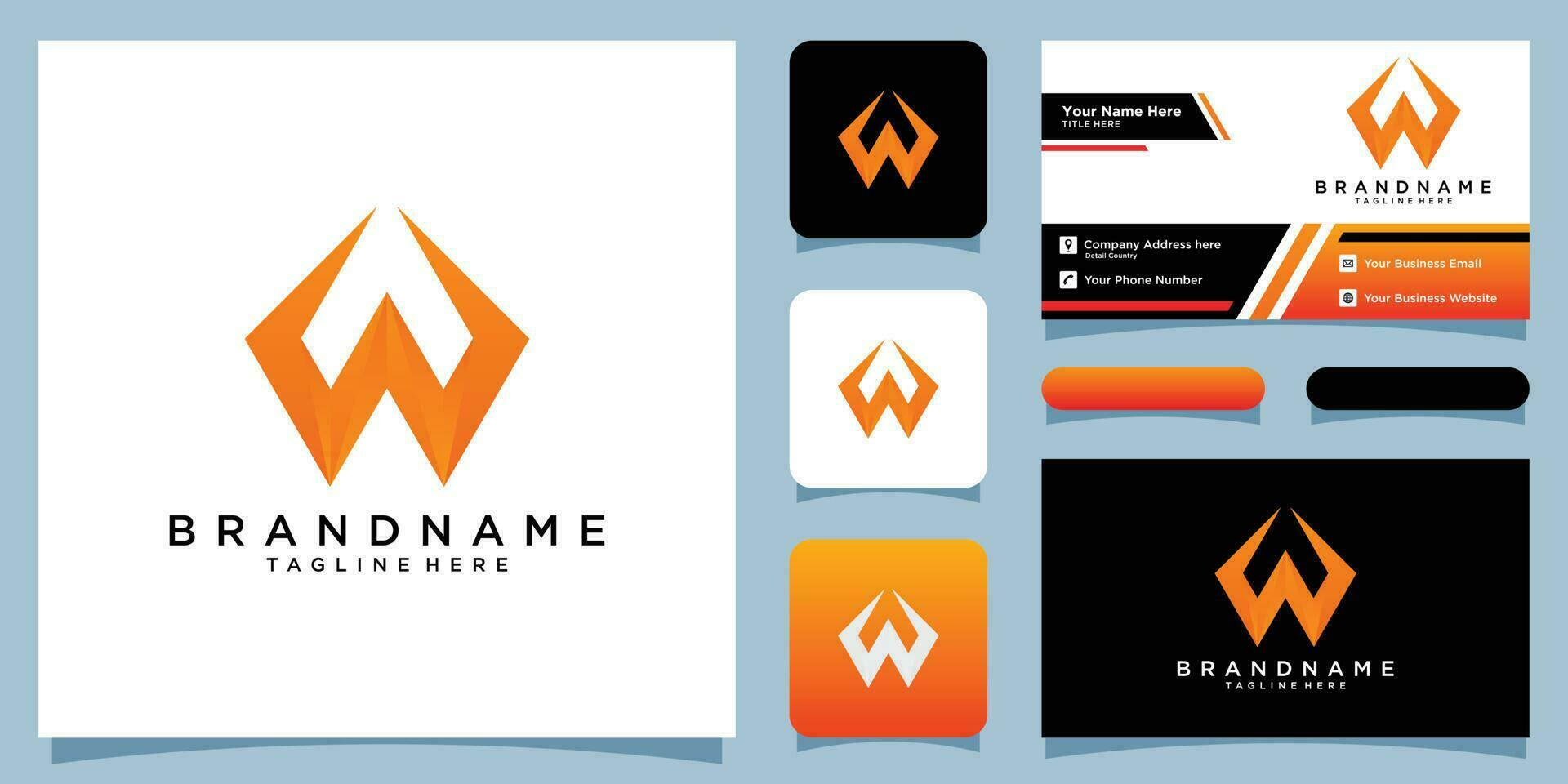 Initial Letter W logo design with business card design Premium Vector