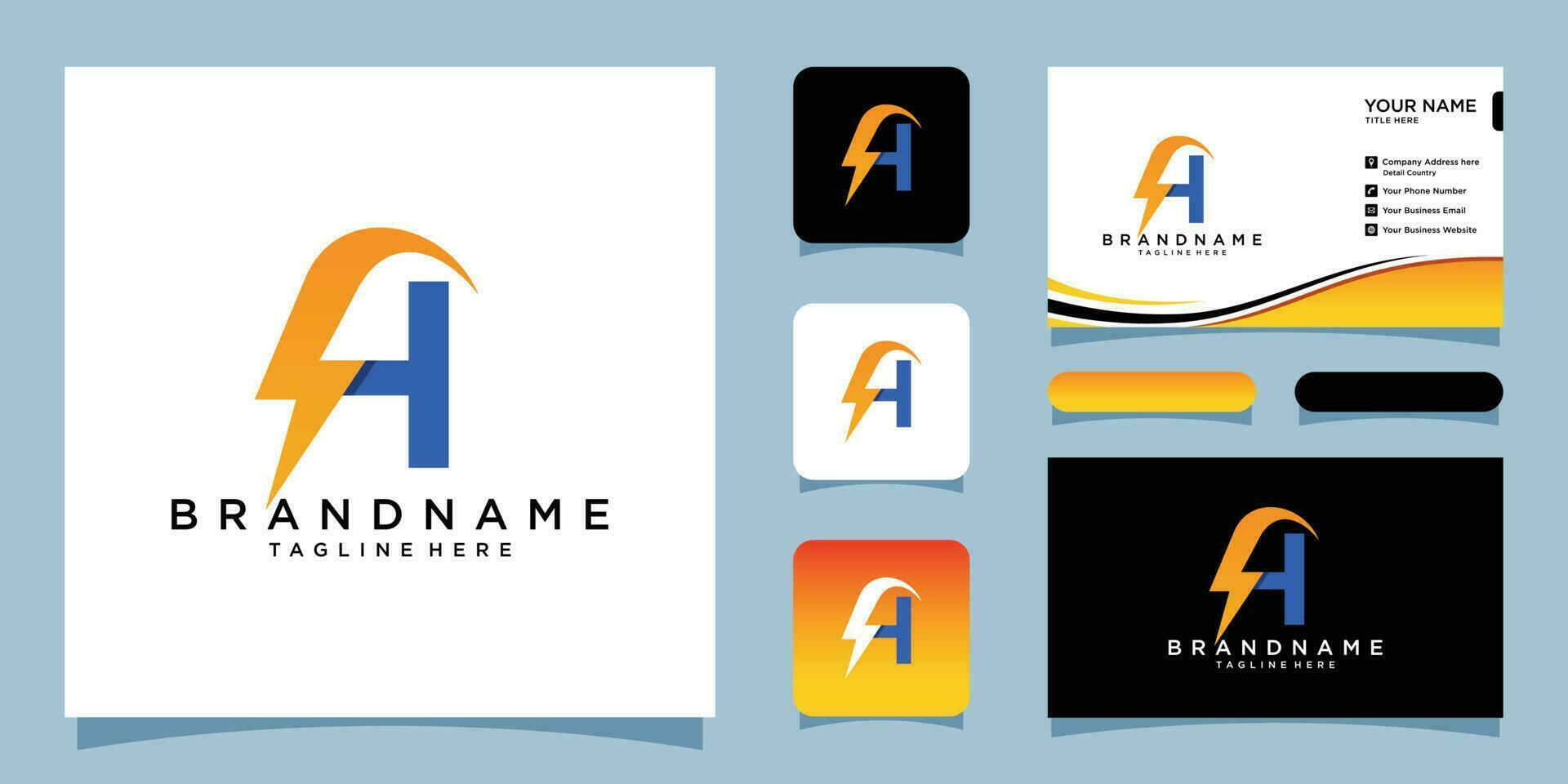 Vector letter H logo with lightning with business card design Premium Vector