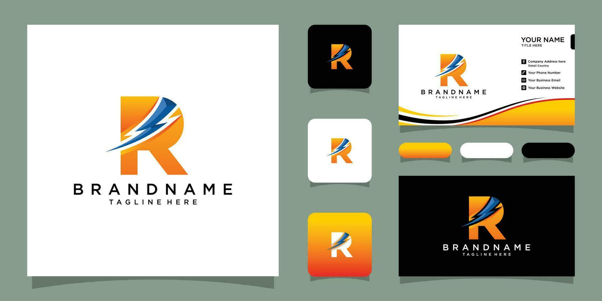 Flash R letter logo icon electrical bolt with initial R letter logo design Premium Vector