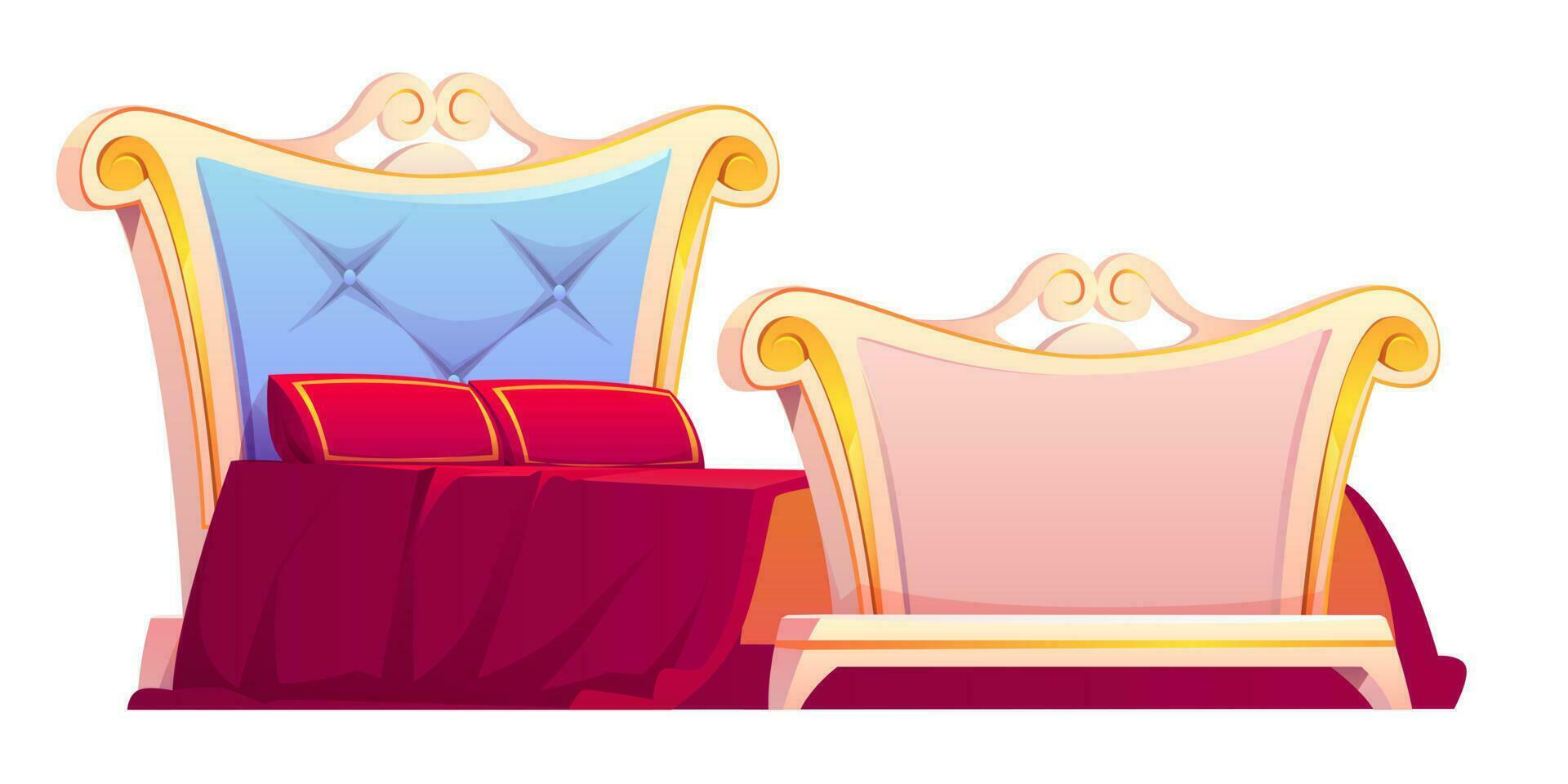 Vector royal bed with red blanket and pillows