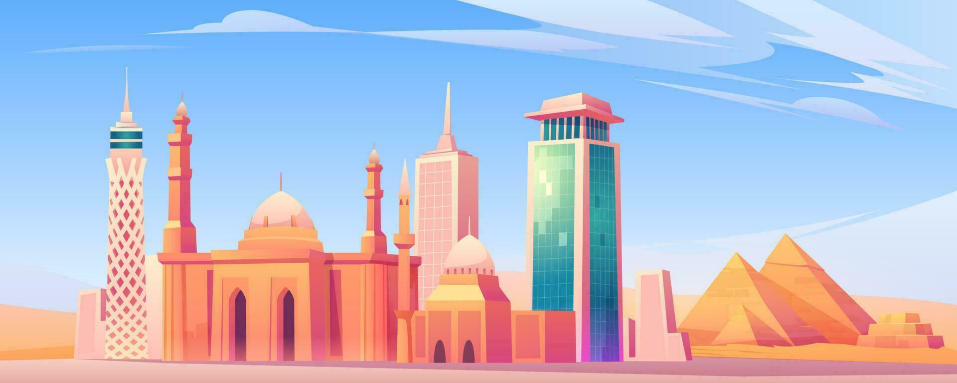 Egipto puntos de referencia, El Cairo ciudad horizonte móvil pantalla vector