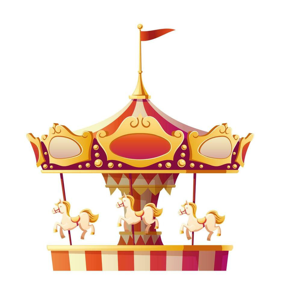 Carousel merry go round with horses isolated. vector