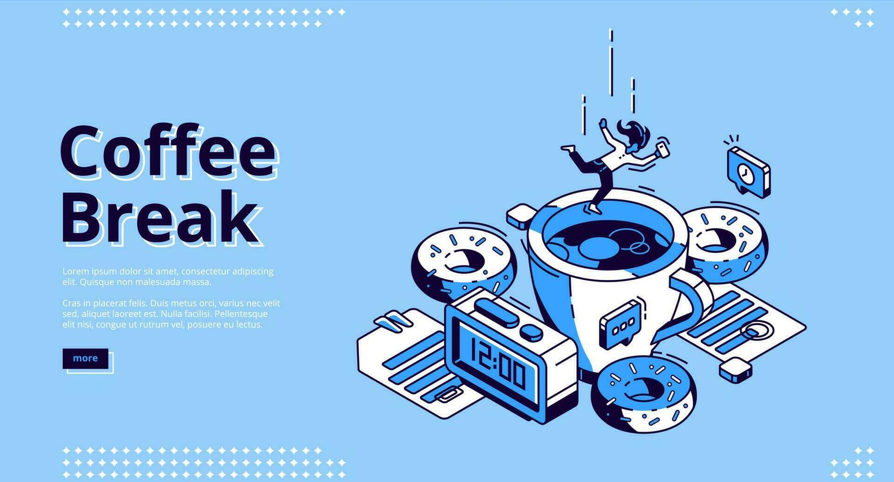 Coffee break isometric landing page, breakfast vector