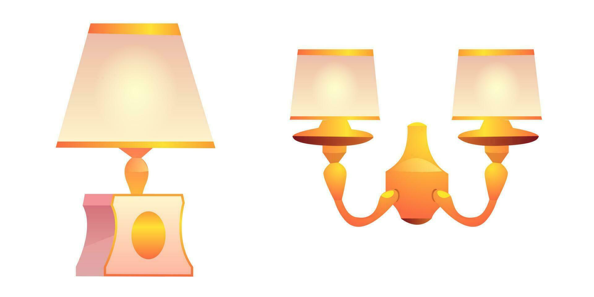 vector Clásico pared y mesa lamparas con pantalla de lámpara