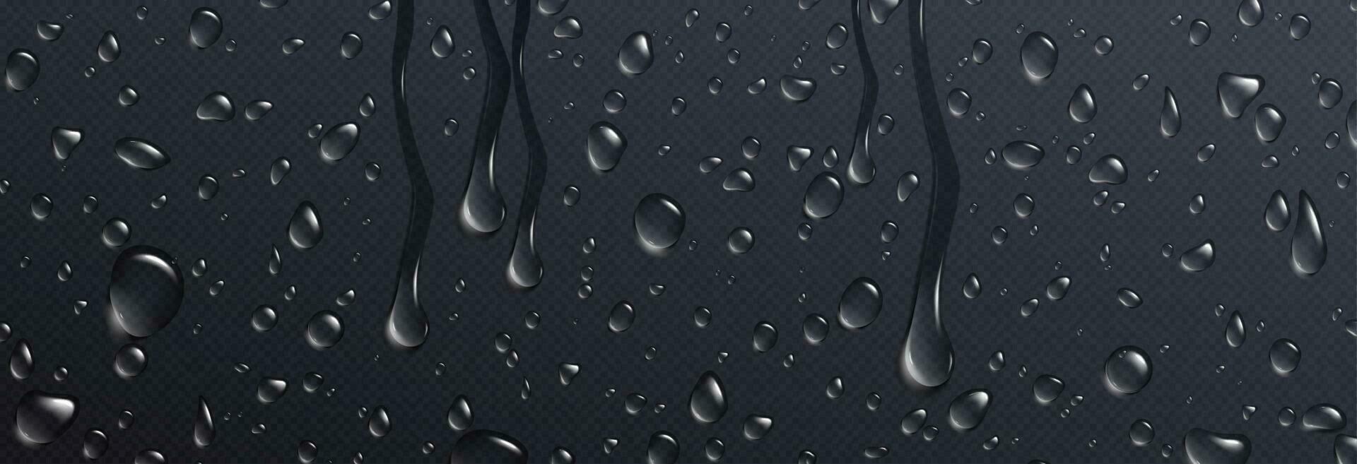 Realistic water drops on black surface vector