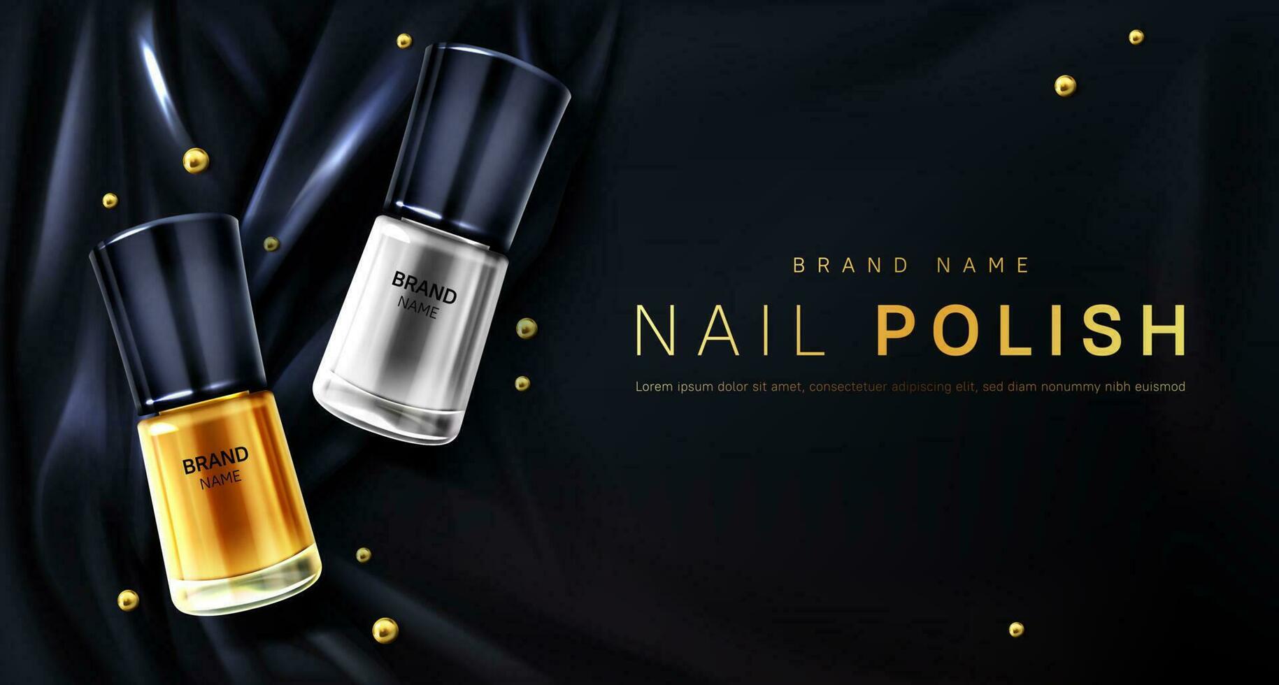 Nail polish 3d bottles gold and silver palette vector