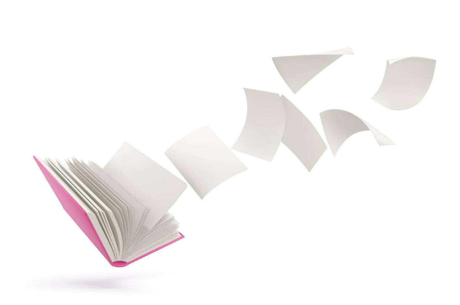 Realistic open book with blank pages flying vector
