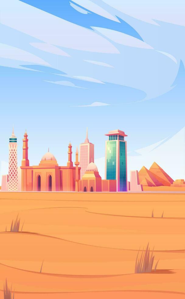 Egypt landmarks, Cairo city skyline mobile screen vector