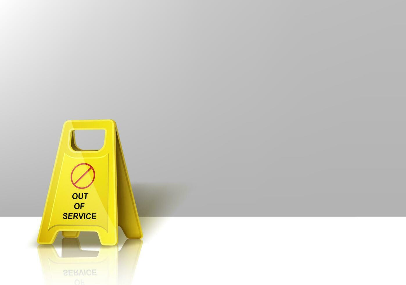 Caution yellow warning sign, out of service banner vector