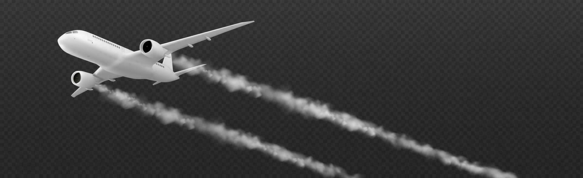 Plane condensation trail with smoke cloud vector