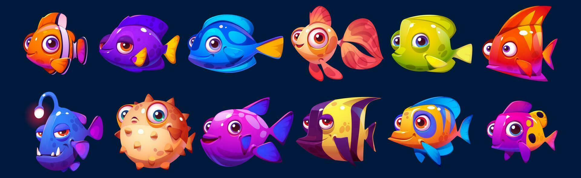 Cute vector cartoon fish characters for aquarium