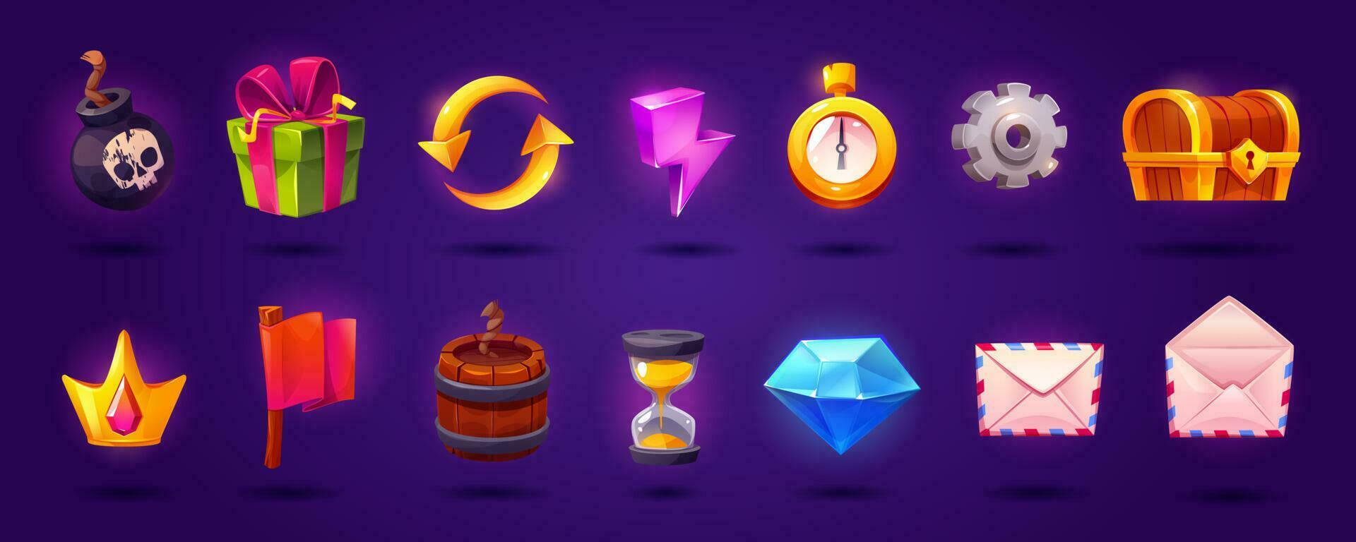 Cartoon vector ui game slot icon set with crown