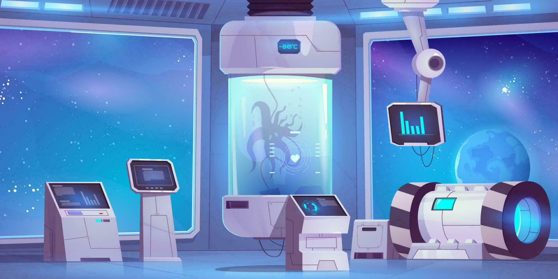 Cartoon spaceship lab interior design vector